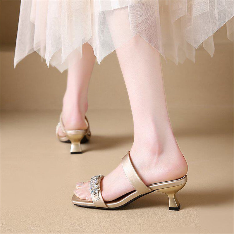 Damen elegante Slipper mit funkelnden Strassverzierungen EB