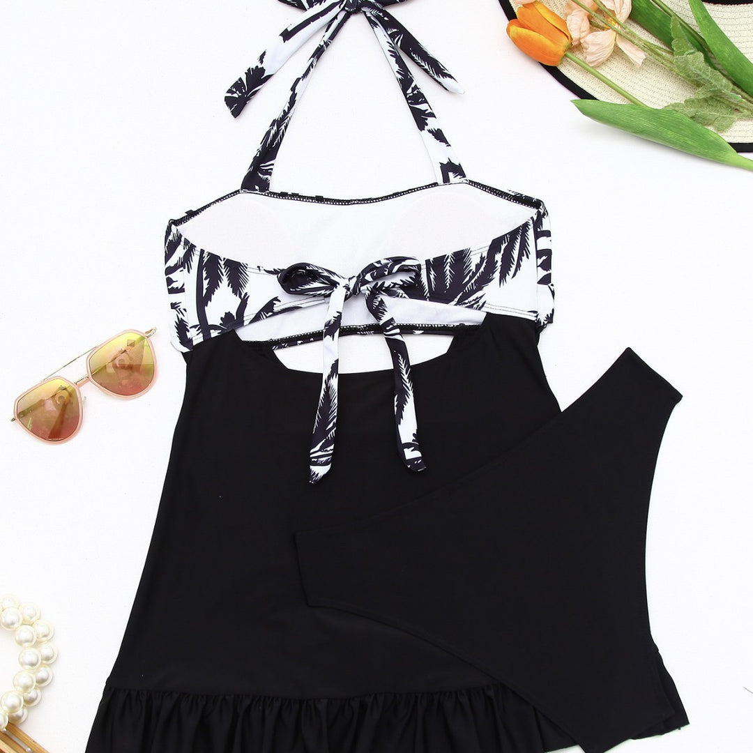 Damen Tankini-Set mit elegantem Wellenmuster und fröhlichem Rüschensaum EB