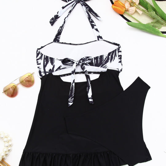 Damen Tankini-Set mit elegantem Wellenmuster und fröhlichem Rüschensaum EB