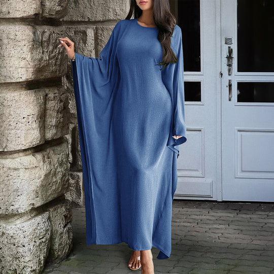 Damen nan fließendes Maxikleid mit weiten drapierten Ärmeln aus Viskosemix EB