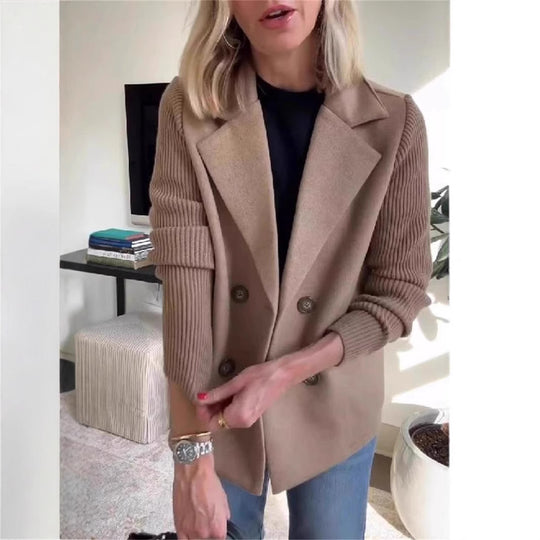 Damen Modischer Blazer mit doppelter Knopfleiste und Rippärmel EB