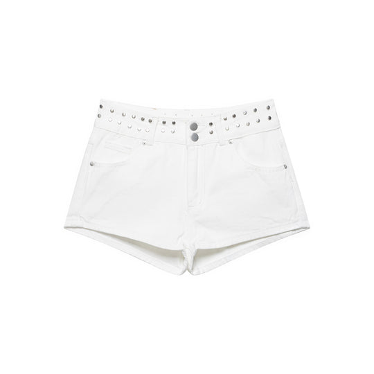 Damen modische Denim-Shorts mit dekorativem Nietenbund EB