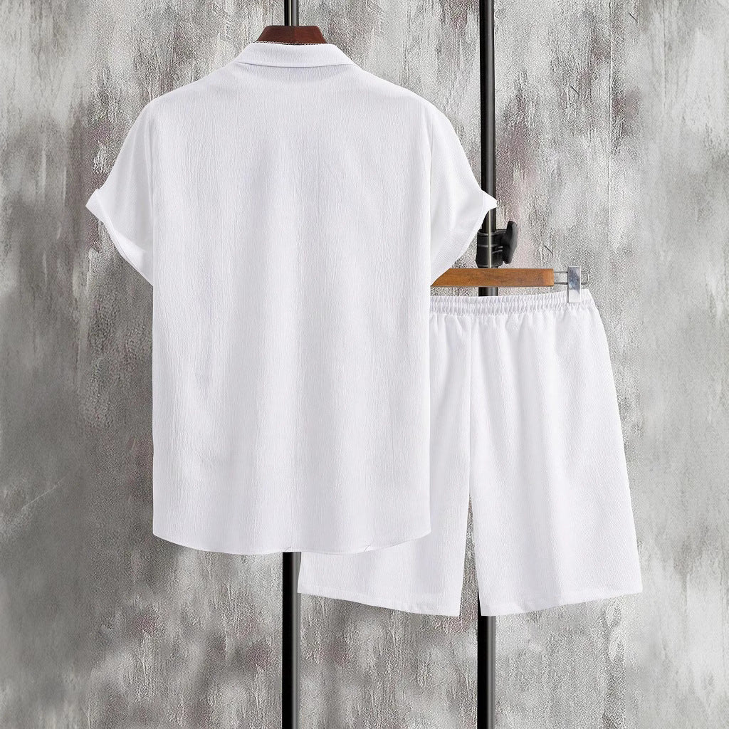 Herren lässiges Shorts-Set mit knöpfbarem Oberteil und elastischem Bund EB