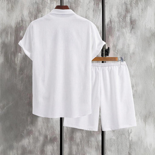 Herren lässiges Shorts-Set mit knöpfbarem Oberteil und elastischem Bund EB