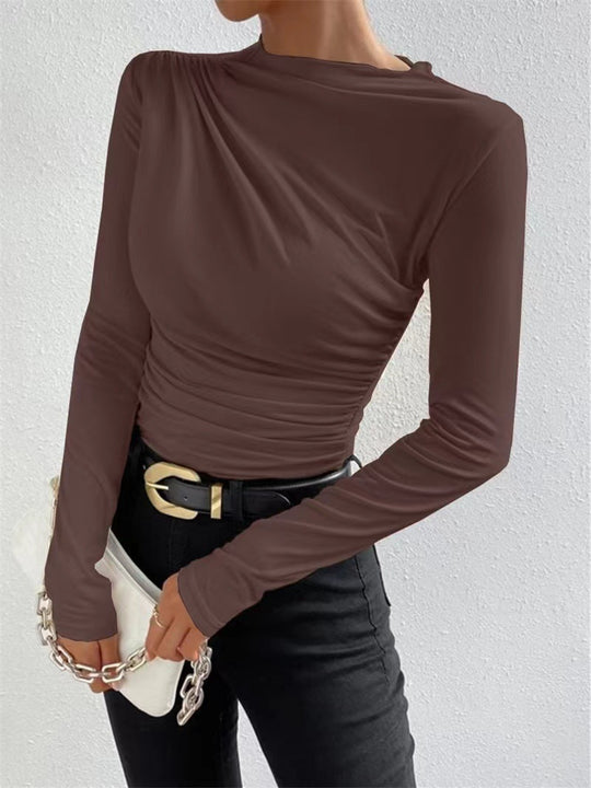 Damen nan gerafftes Langarmshirt mit asymmetrischem U-Boot-Ausschnitt und figurbetonter Silhouette EB