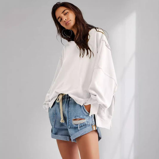 Damen Oversized Sweatshirt mit kreativem Saumdesign EB