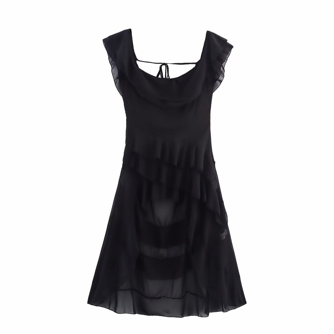 Damen Off-Shoulder Maxikleid mit voluminösen Rüschendetails und schwingendem Saum EB