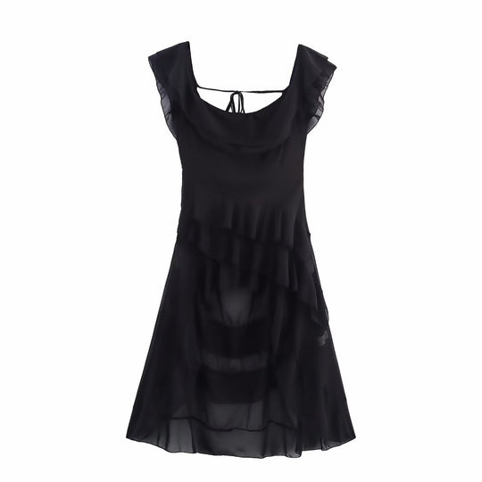 Damen Off-Shoulder Maxikleid mit voluminösen Rüschendetails und schwingendem Saum EB
