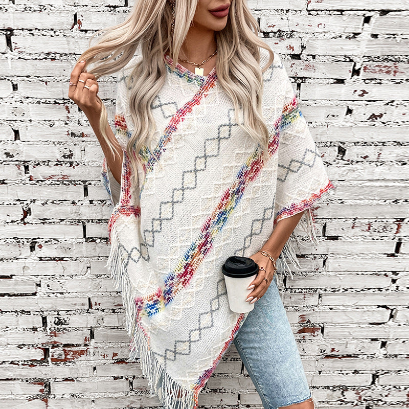 Damen modischer Wickelpullover mit fransigem Saum und einzigartigem Muster EB