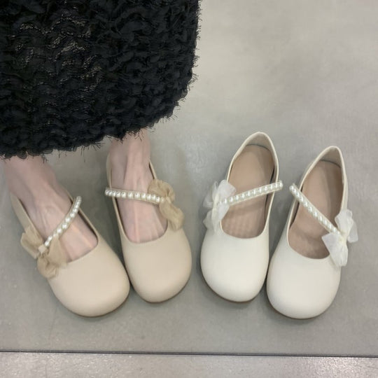 Damen Ballerinas mit dekorativer Schleife und eleganten Perlenverzierungen EB