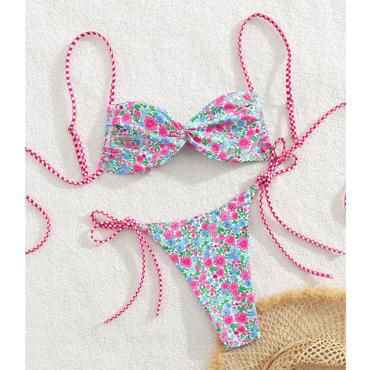 Damen Floral Bikini mit verstellbaren Bindegurten EB