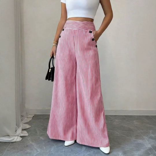 Damen nan hochgeschnittene Palazzo-Hose mit maritimen Knopfdetails und weitem Bein EB