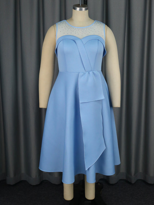 Damen Chiffon Abendkleid mit schimmerndem Oberteil und eleganter Schleifen-Applikation EB