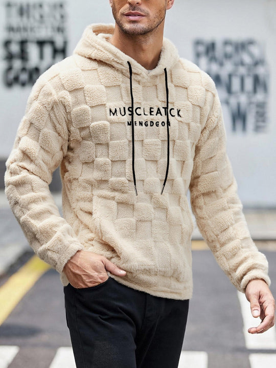 Herren nan flauschiger Sherpa-Hoodie mit Quadrat-Steppmuster, Kängurutasche und verstellbarer Kapuze EB