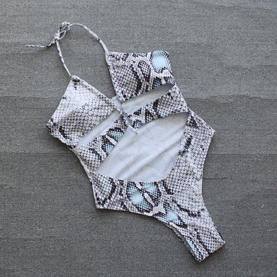 Damen Einteiler Badeanzug mit aufregendem Schlangenprint und modischen Cut-Outs EB
