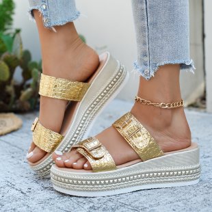 Damen Wedge-Sandalen mit geflochtenem Obermaterial EB