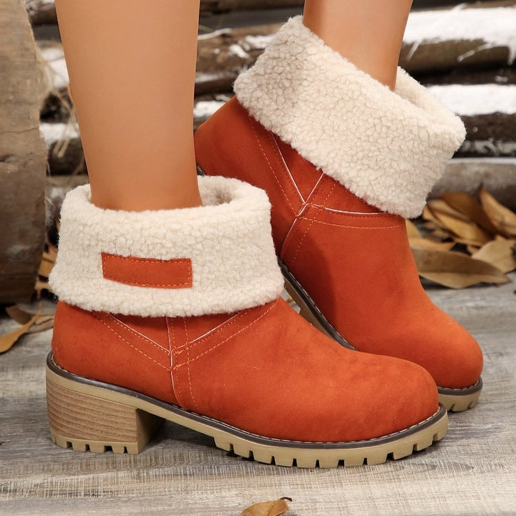 Damen warme Stiefeletten mit flauschigem Schafsfellkragen EB