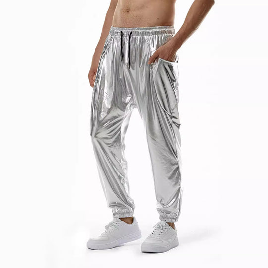 Herren glänzende Freizeithose mit praktischen Seitentaschen und elastischem Bund EB