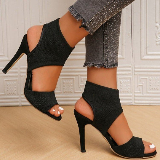 Damen High-Heel Sandalen mit elastischem Knöchelbereich und geschwungenem Design EB
