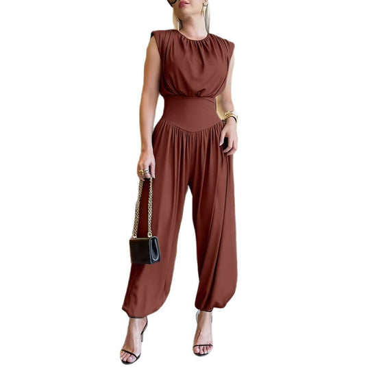 Damen modischer Jumpsuit mit elastischem Taillenbund und innovativem Schnitt EB