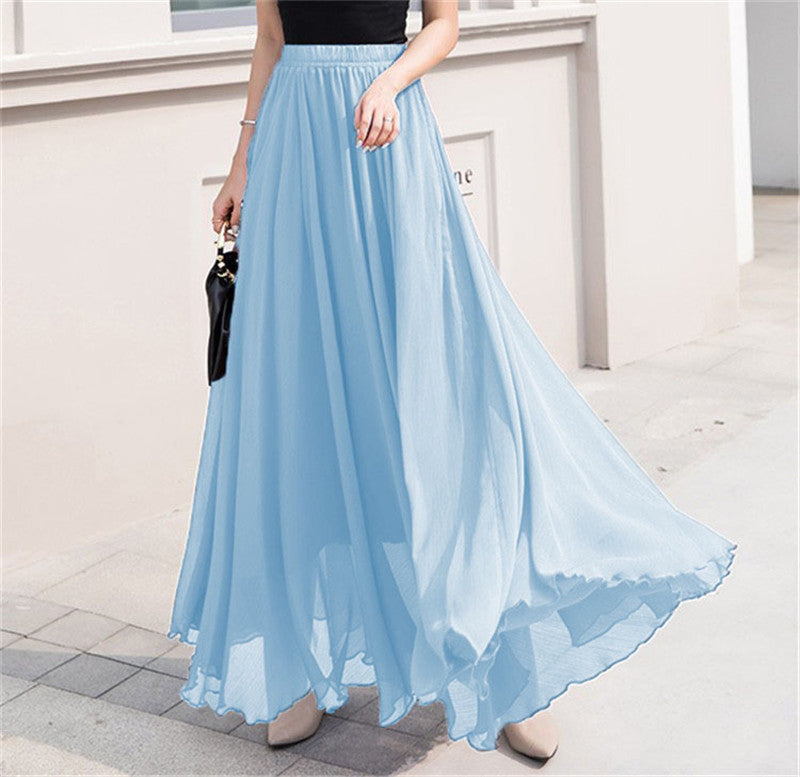 Damen nan Maxi-Chiffonrock mit elastischem Bund und fließender A-Linie EB