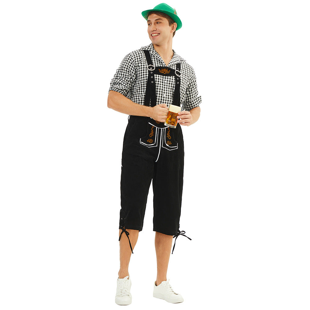 Herren nan traditionelle bayerische Trachtenlederhose knielang mit bestickten Hosenträgern EB