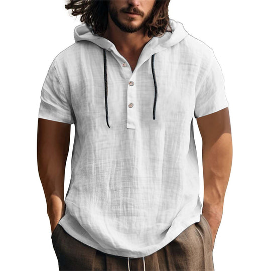 Herren lässiges Kurzarm-Hoodie mit Knopfleiste EB
