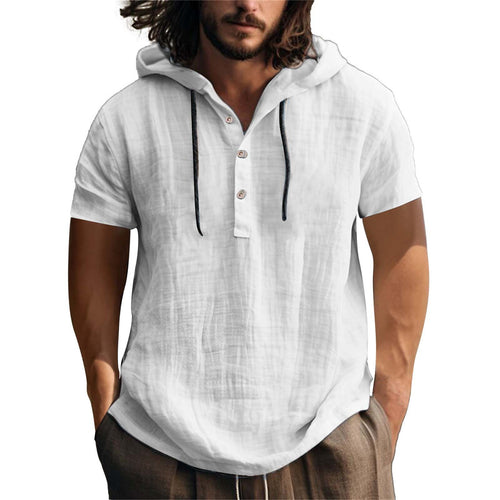 Herren lässiges Kurzarm-Hoodie mit Knopfleiste EB