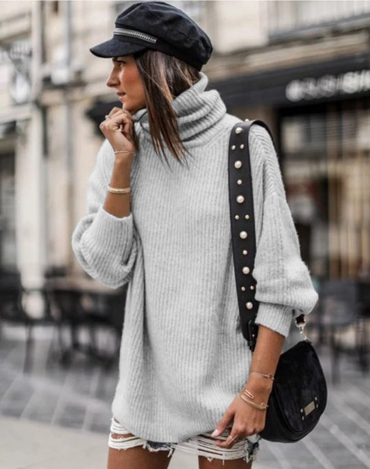 Damen Pullover mit hohem Kragen und grobem Strickmuster EB