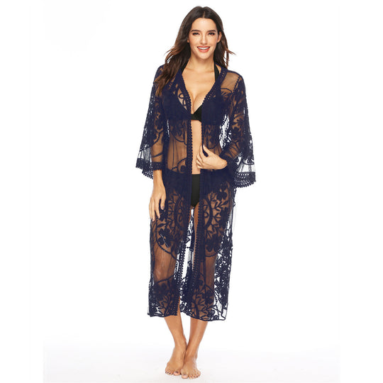 Damen Transparente Häkel-Strandtunika EB