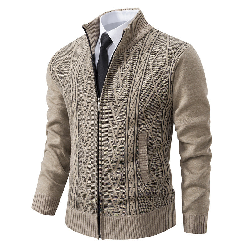 Herren nan gehobene Strickjacke mit erhabenem Zopfmuster und durchgehendem Reißverschluss EB