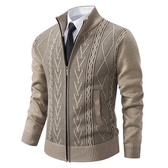 Herren nan gehobene Strickjacke mit erhabenem Zopfmuster und durchgehendem Reißverschluss EB