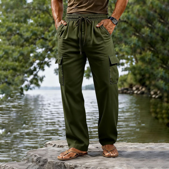 Herren nan leichte Cargo-Freizeithose mit elastischem Tunnelzugbund und geradem Bein EB