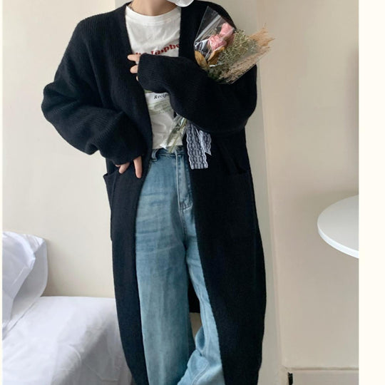 Damen Weicher Strickmantel mit großzügigen Taschen und weitem Schnitt EB