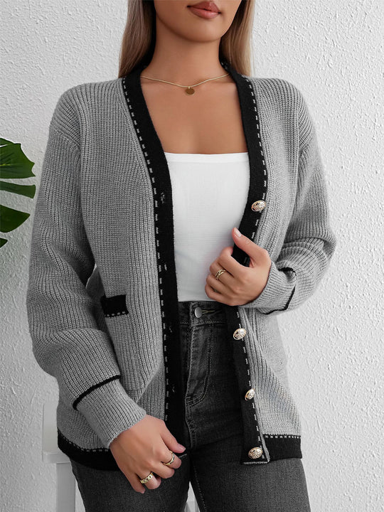 Damen Strickjacke mit kontrastierenden Knopfdetails und Taschen EB