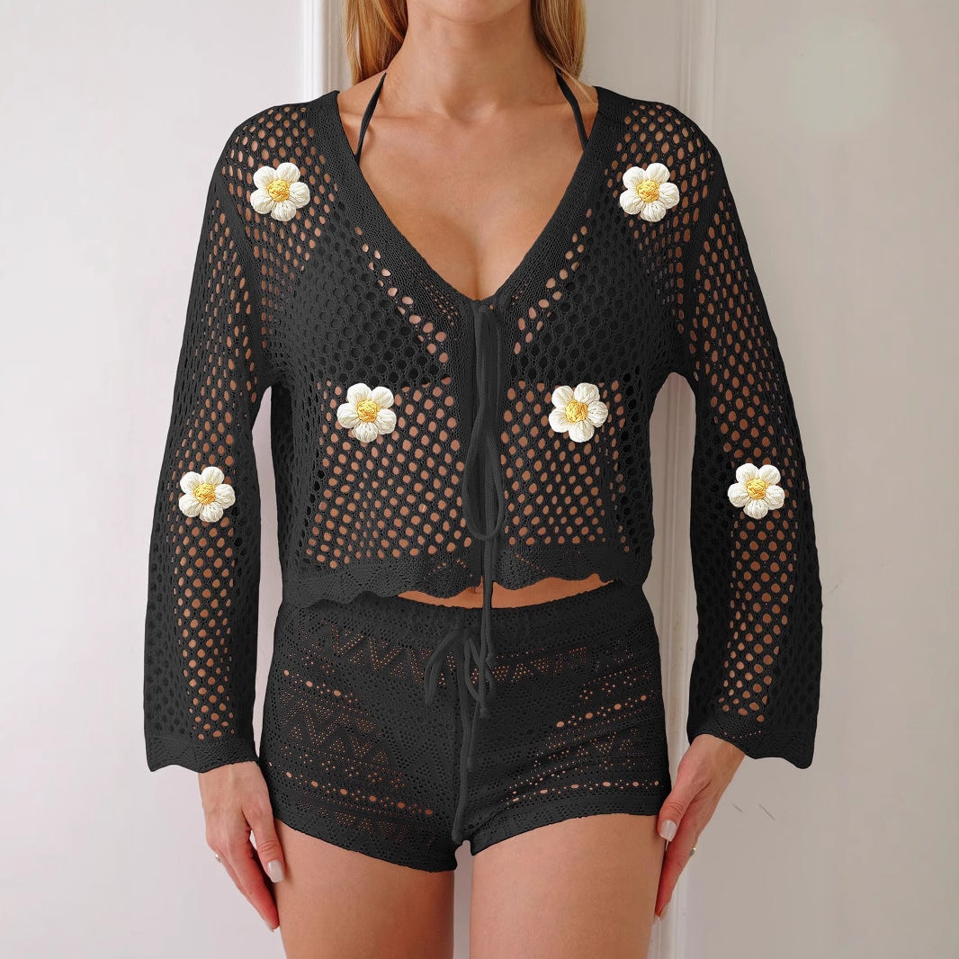 Damen leichte Häkeljacke mit floralem Detail EB