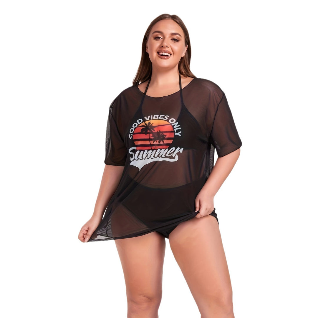 Damen Transparente Strandbluse mit sommerlichem Aufdruck EB
