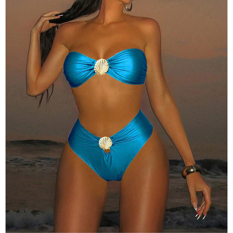 Damen Bandeau-Bikini mit schimmernder Muschel-Applikation EB