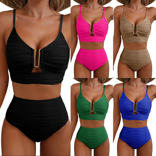 Damen Hochtaillierter Bikiniset mit Rippendetails EB