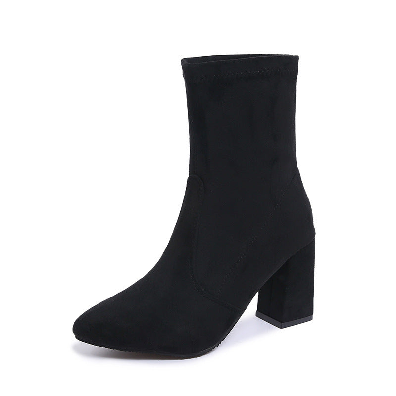 Damen nan knöchelhohe Stretch-Stiefelette mit spitzer Vorderkappe und komfortablem Blockabsatz EB