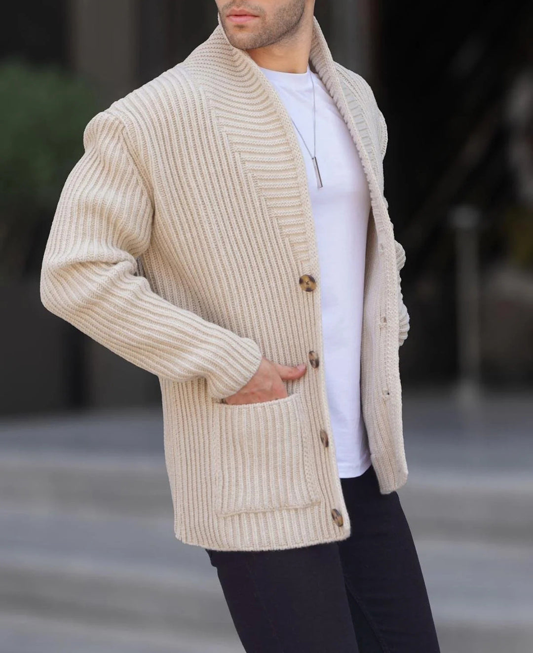 Herren Strickjacke mit tiefem Ausschnitt und knöpfen EB