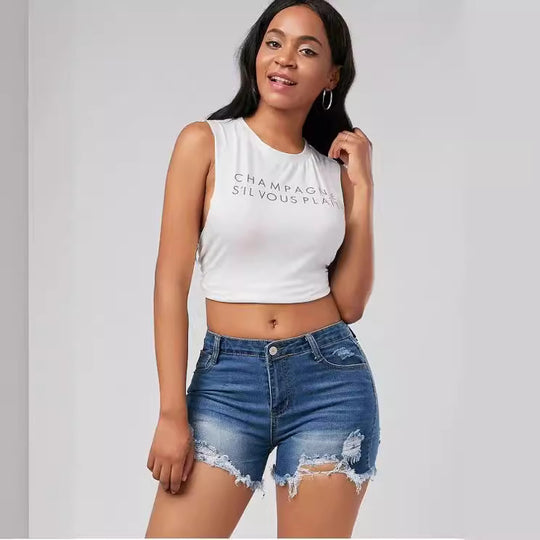 Damen Destroyed Denim Shorts EB