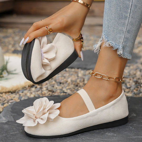 Damen Ballerinas mit floralem 3D-Blüten-Design und elastischem Riemen EB
