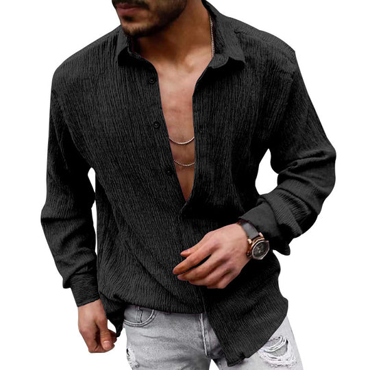 Herren lässiges Langarmhemd mit strukturiertem Gewebe und modernem Look EB