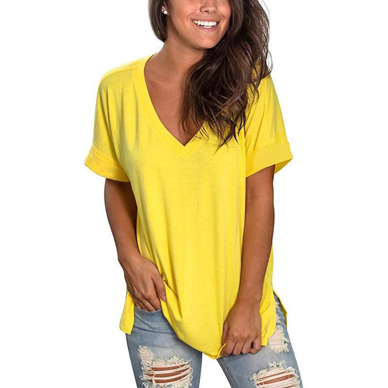 Damen Freizeit V-Ausschnitt T-Shirt EB
