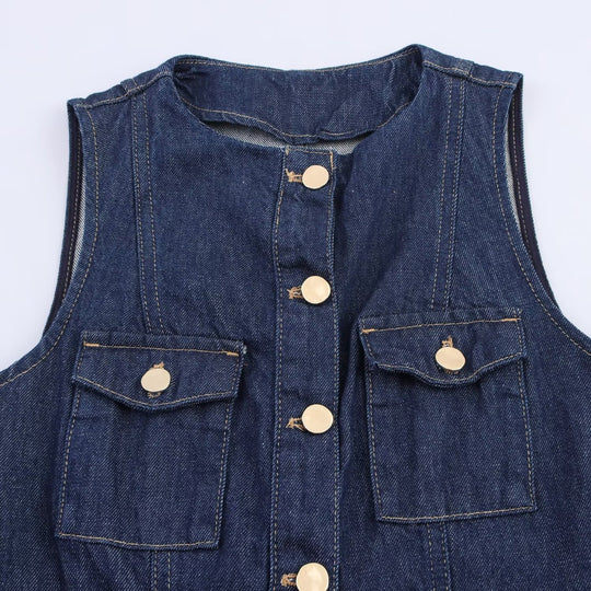 Damen Jeanskleid mit knopflosem Design und tailliertem Schnitt EB
