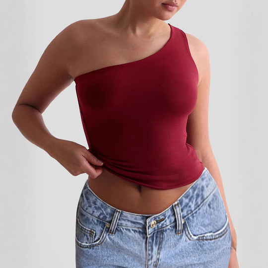 Damen asymmetrisches Trägershirt aus elastischem Material EB