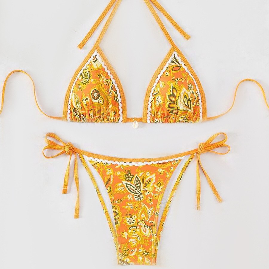 Damen Triangel-Bikini mit aufwendigem Floral-Design EB