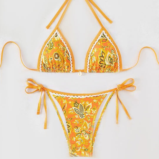 Damen Triangel-Bikini mit aufwendigem Floral-Design EB