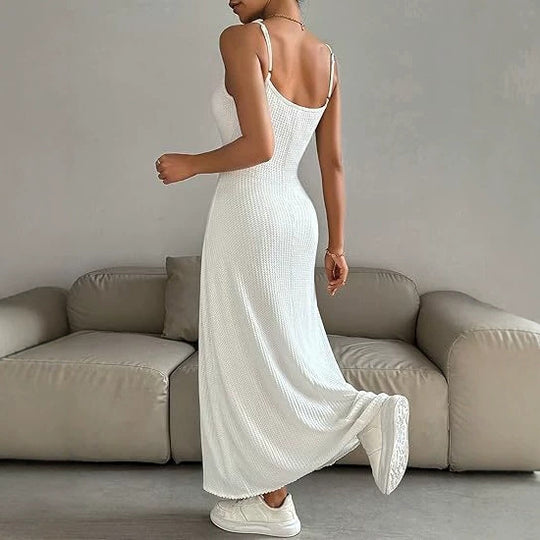 Damen Maxikleid mit zarten Trägern und raffinierter Rippstruktur EB